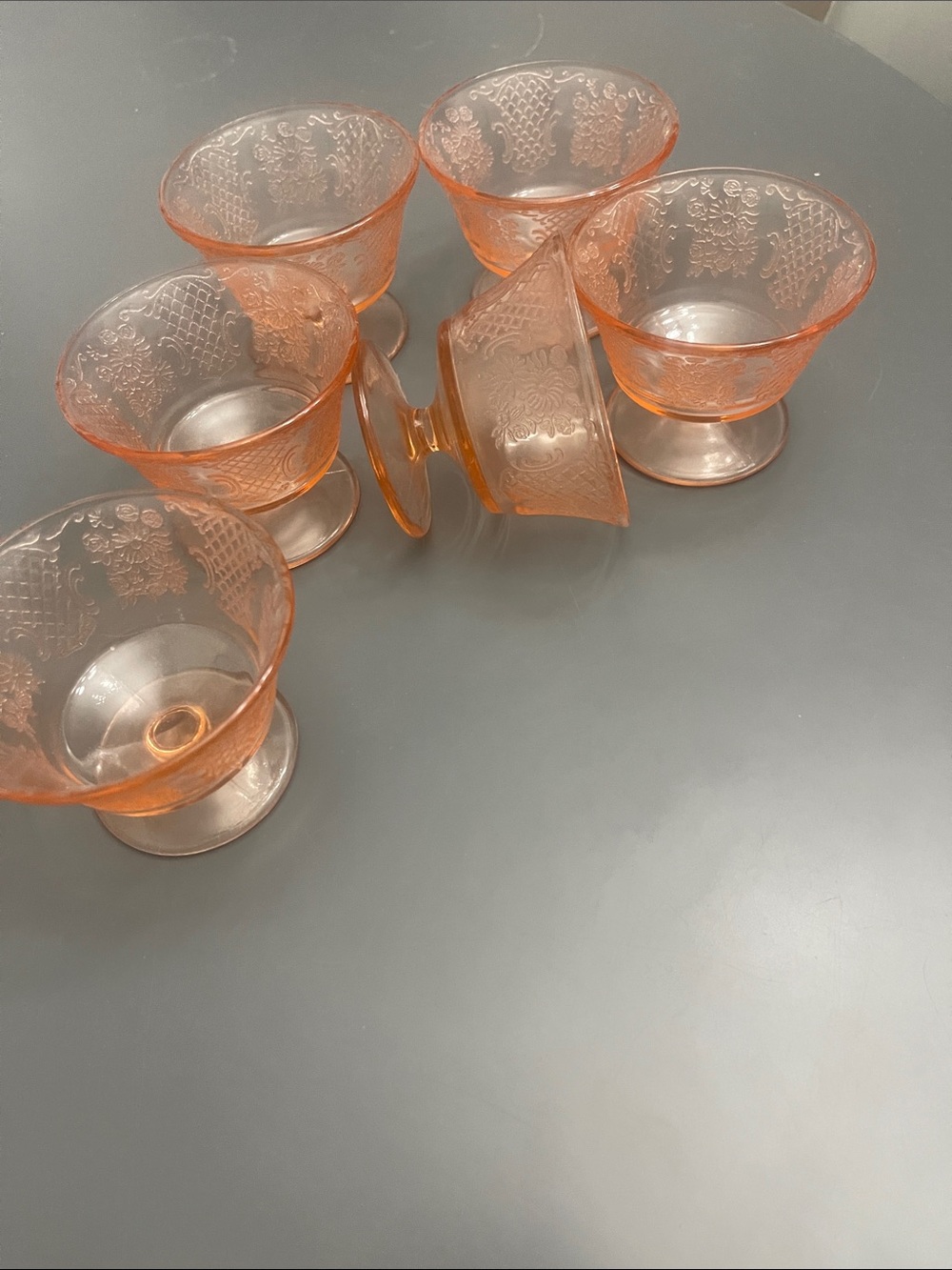 Vtg Pink Depression Glass Sherbet Cups Normandie Bouquet Lattice Set of 6 - Picture 2 of 8